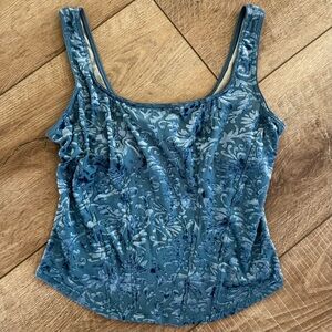 Y2K Vibe Corset Top in Blue Burnout Velvet Women's' Size L Bra Liner WhimsiGoth‎